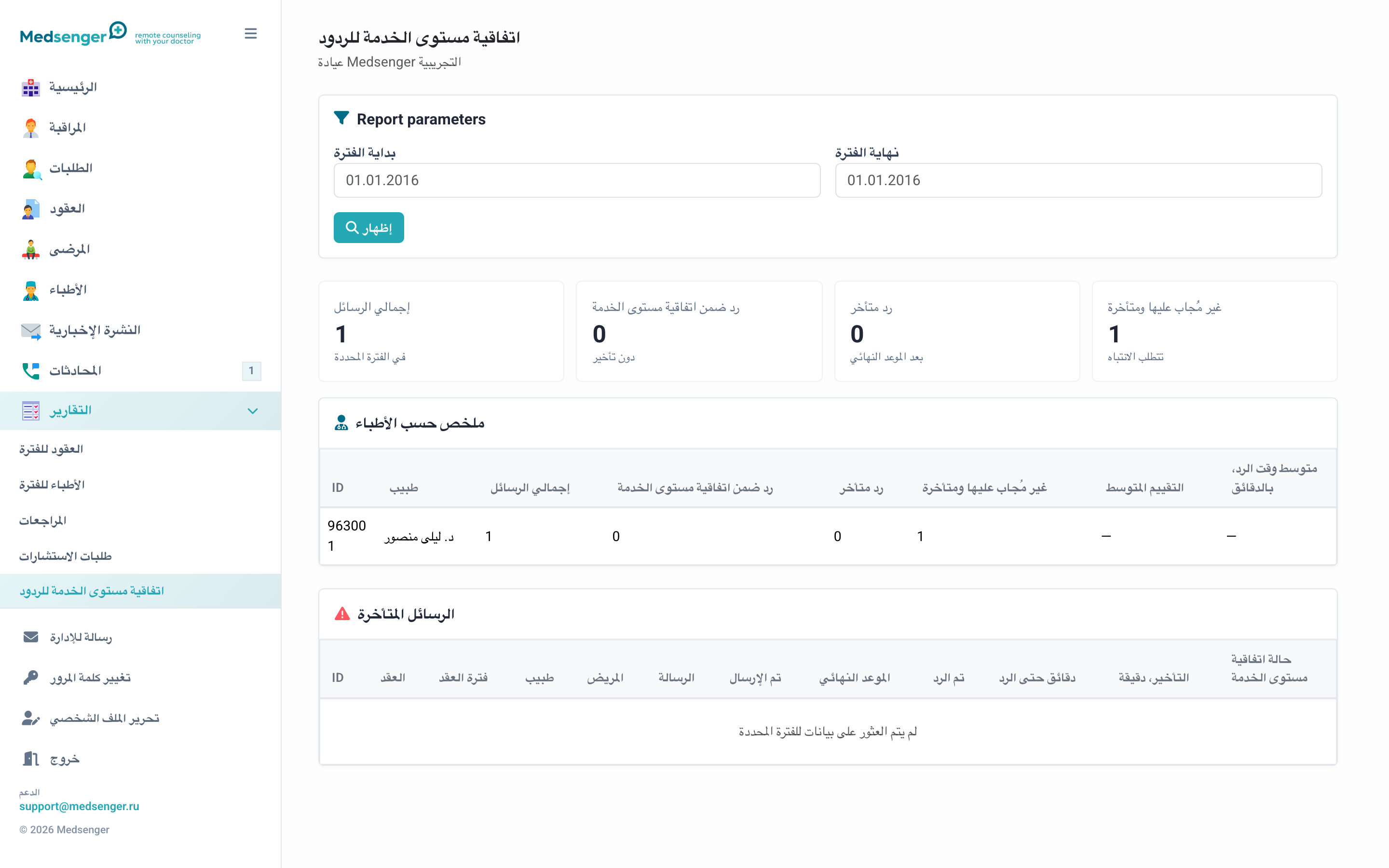تقرير SLA لردود الأطباء