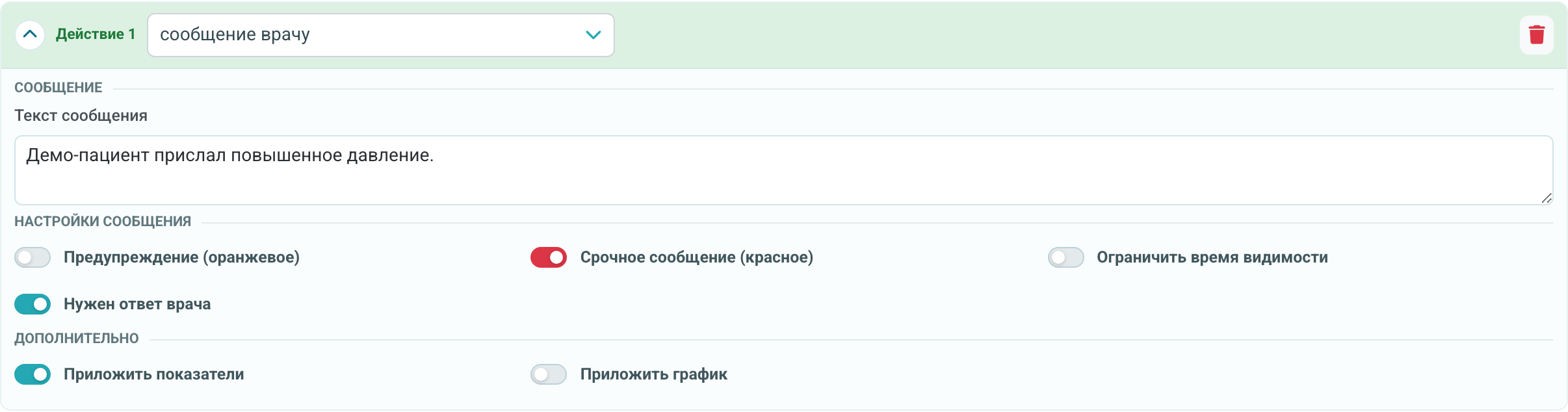 Действие алгоритма текущего пациента