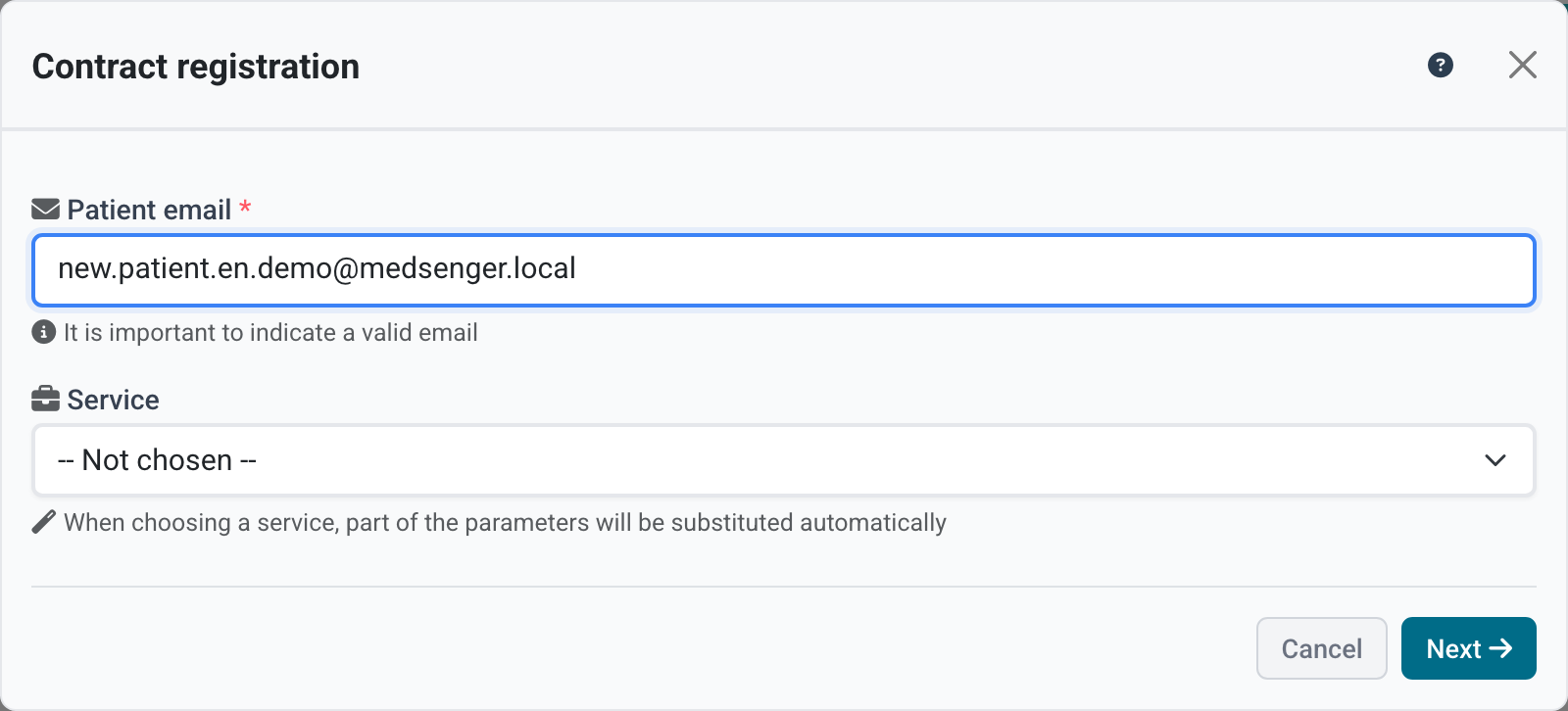Patient and contract add form