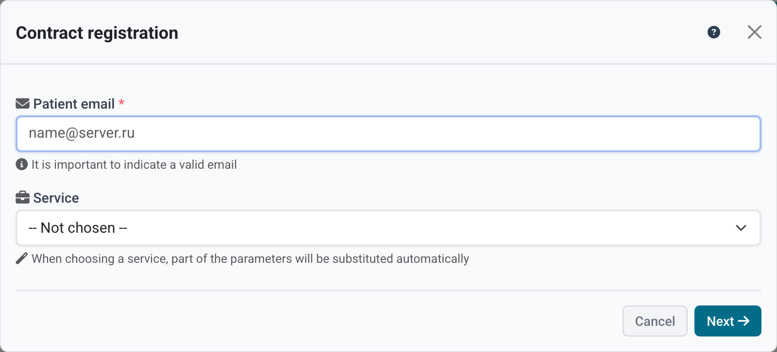 Patient search or creation when adding a contract