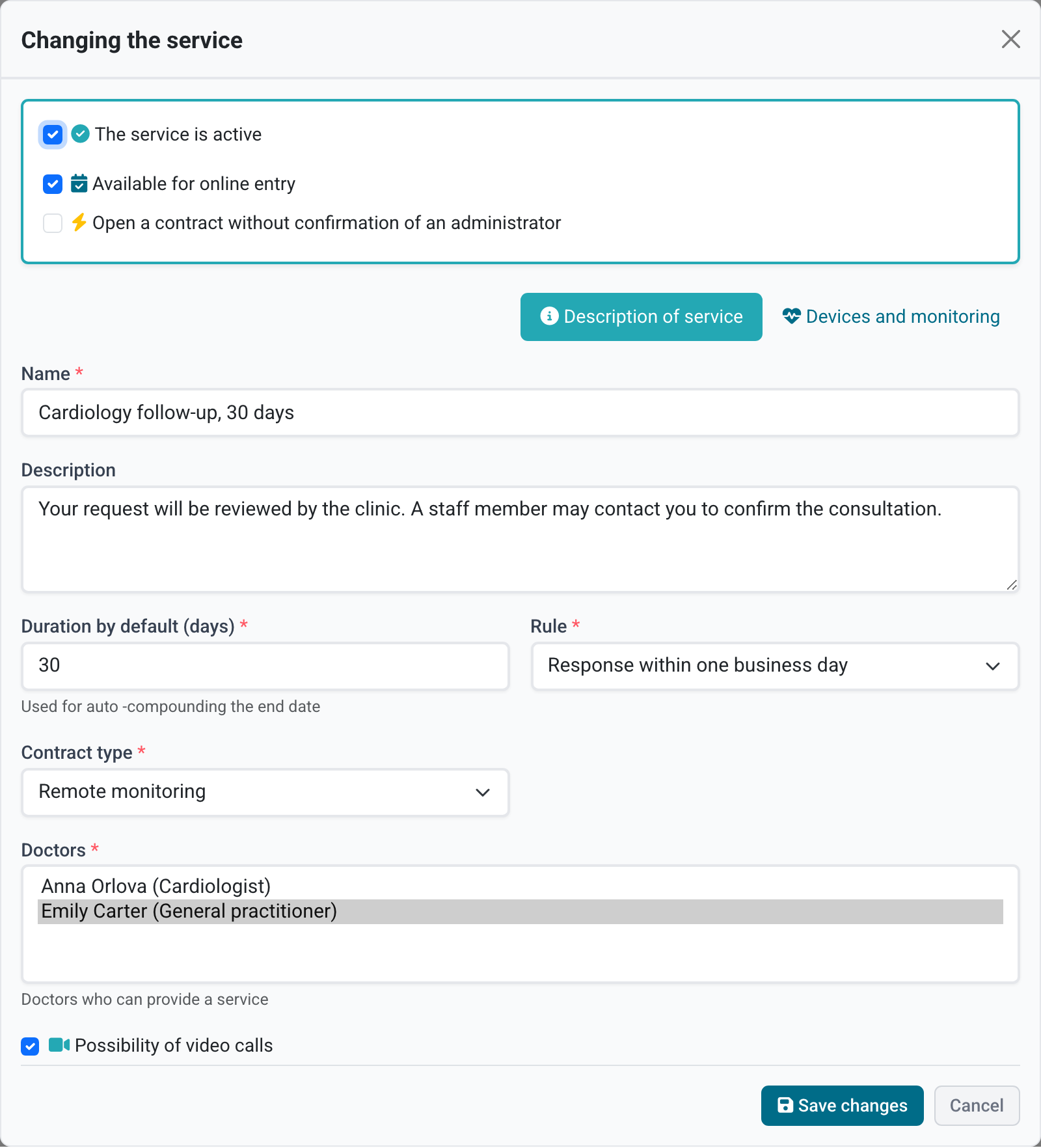 Service with manual request confirmation