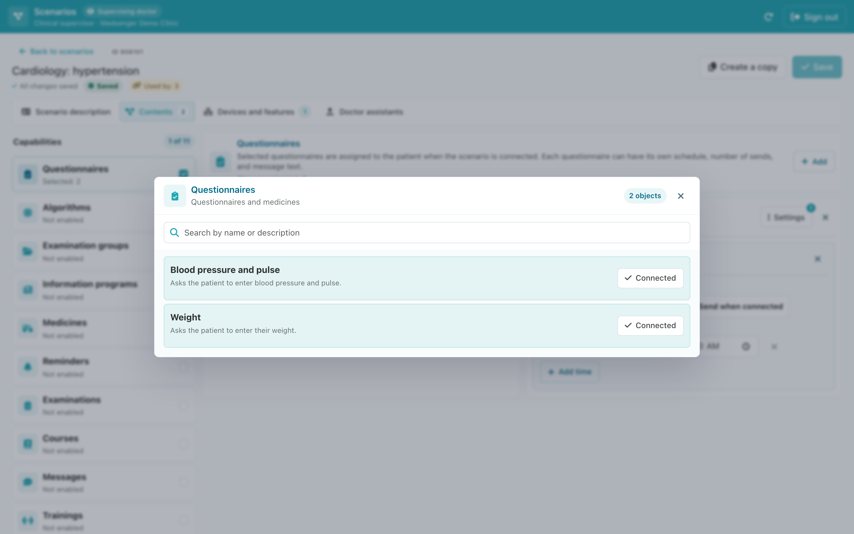 Questionnaire catalog in the scenario editor