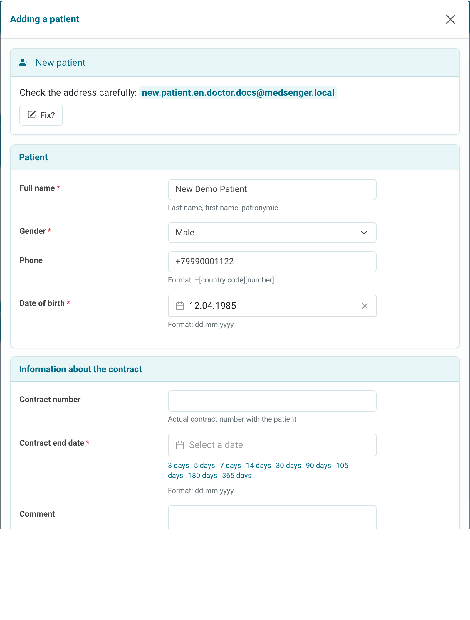 Filling in new patient details