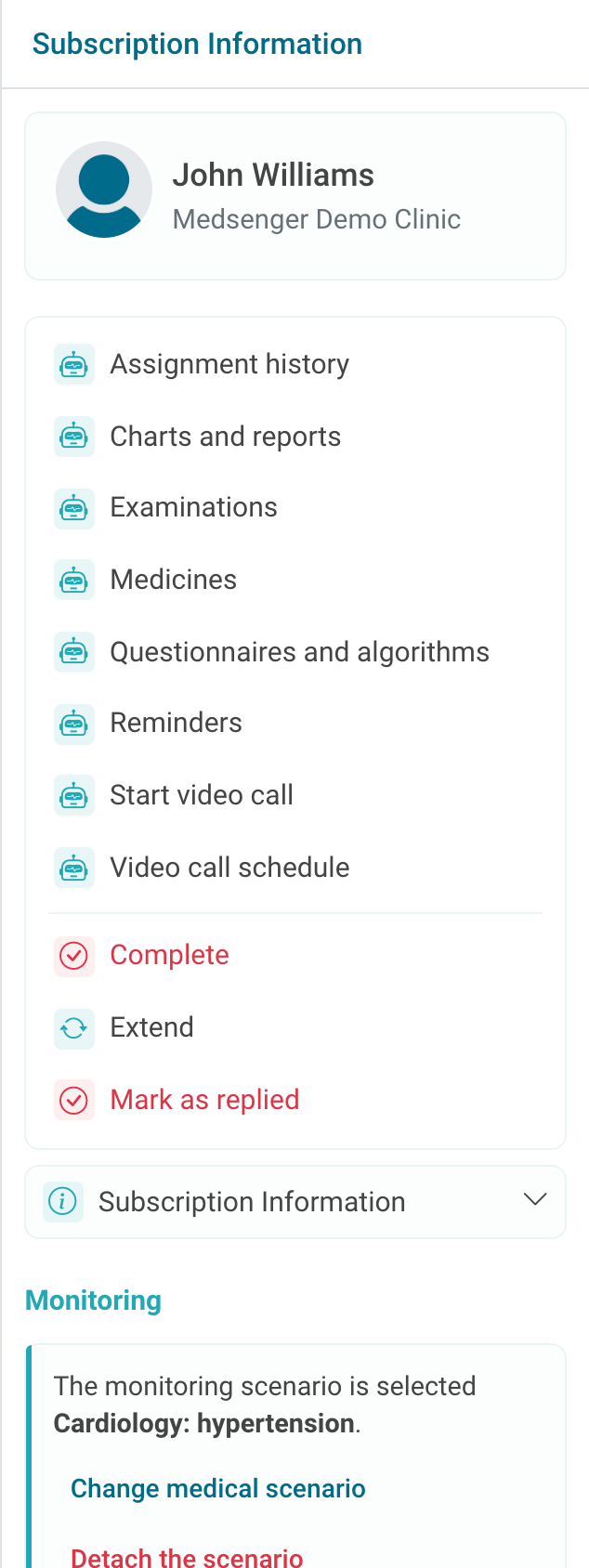 Monitoring actions in the doctor right panel
