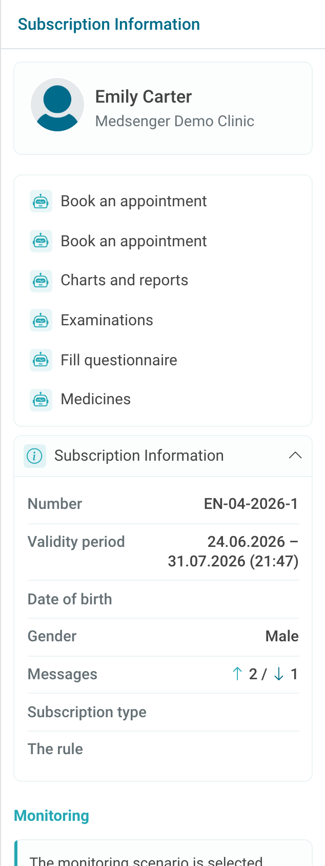 Expanded doctor subscription information