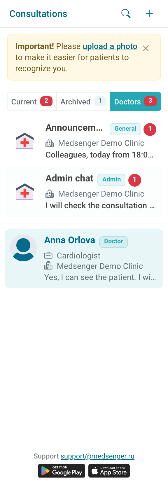 Doctor list in internal chats