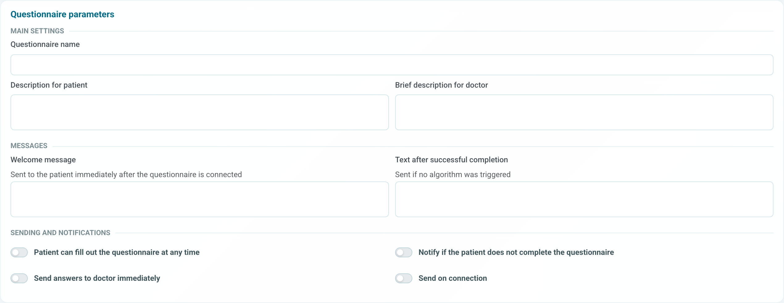 Custom questionnaire parameters