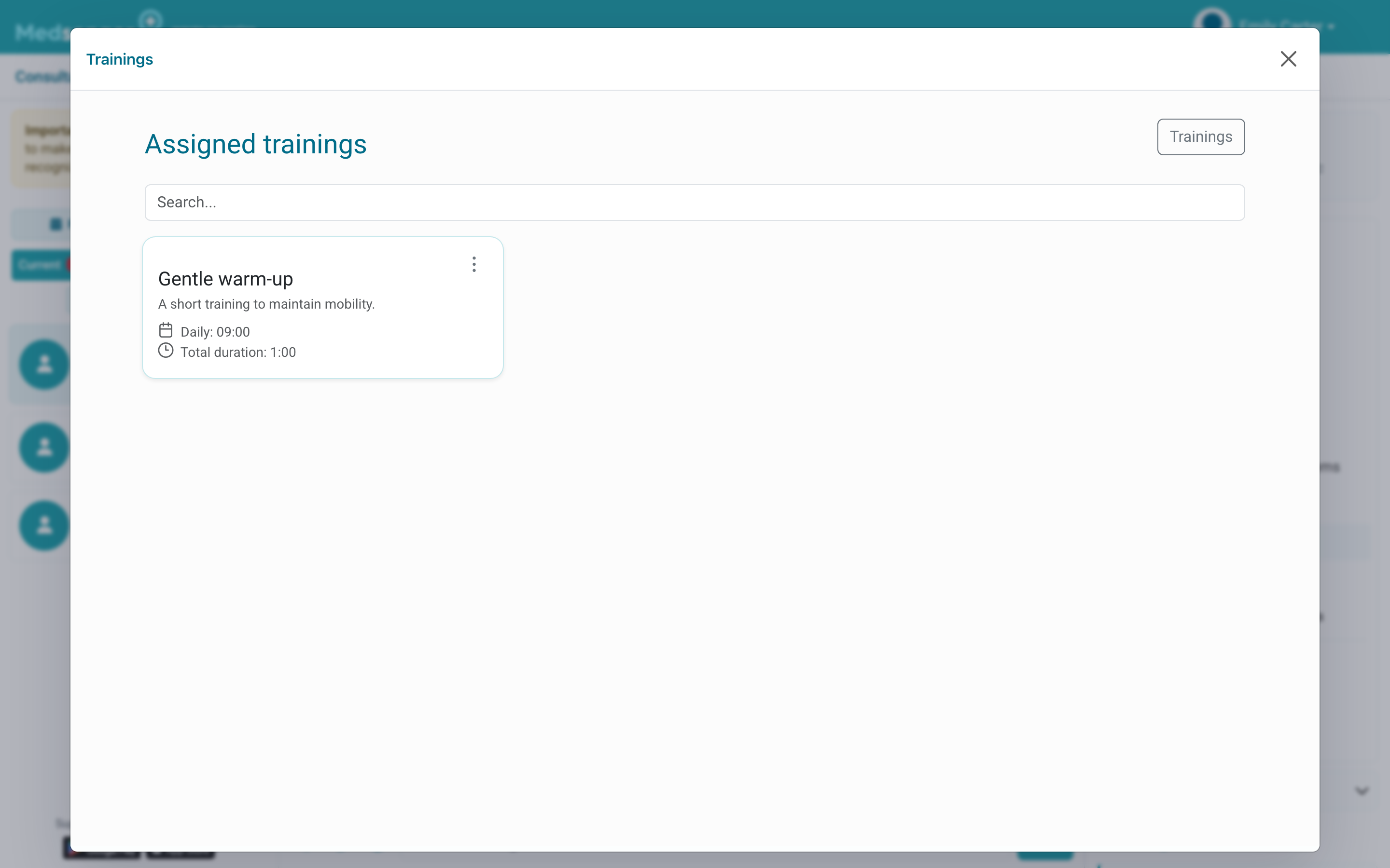 Training sessions assigned to the patient
