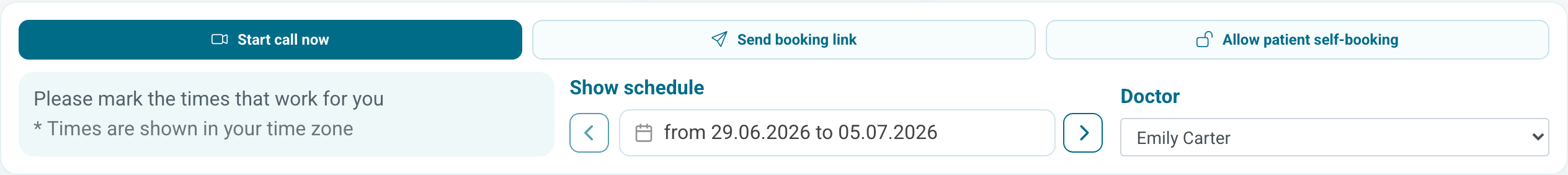 Doctor video call schedule actions