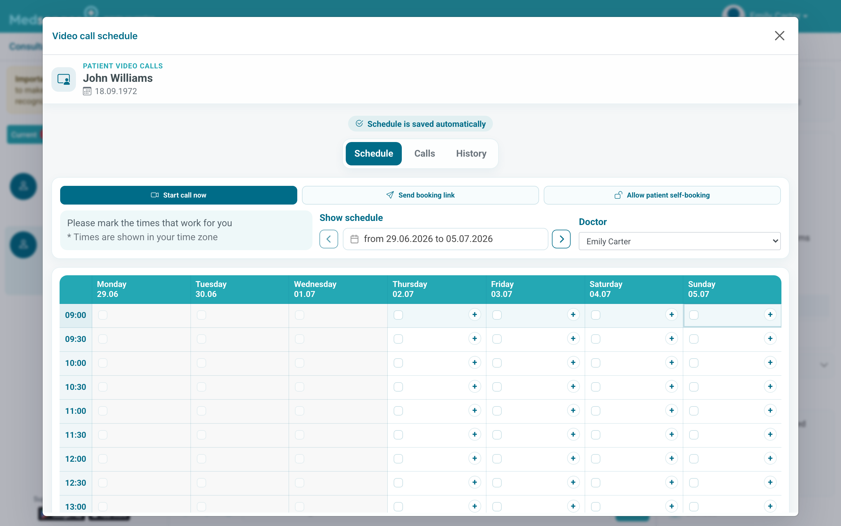 Video call schedule window