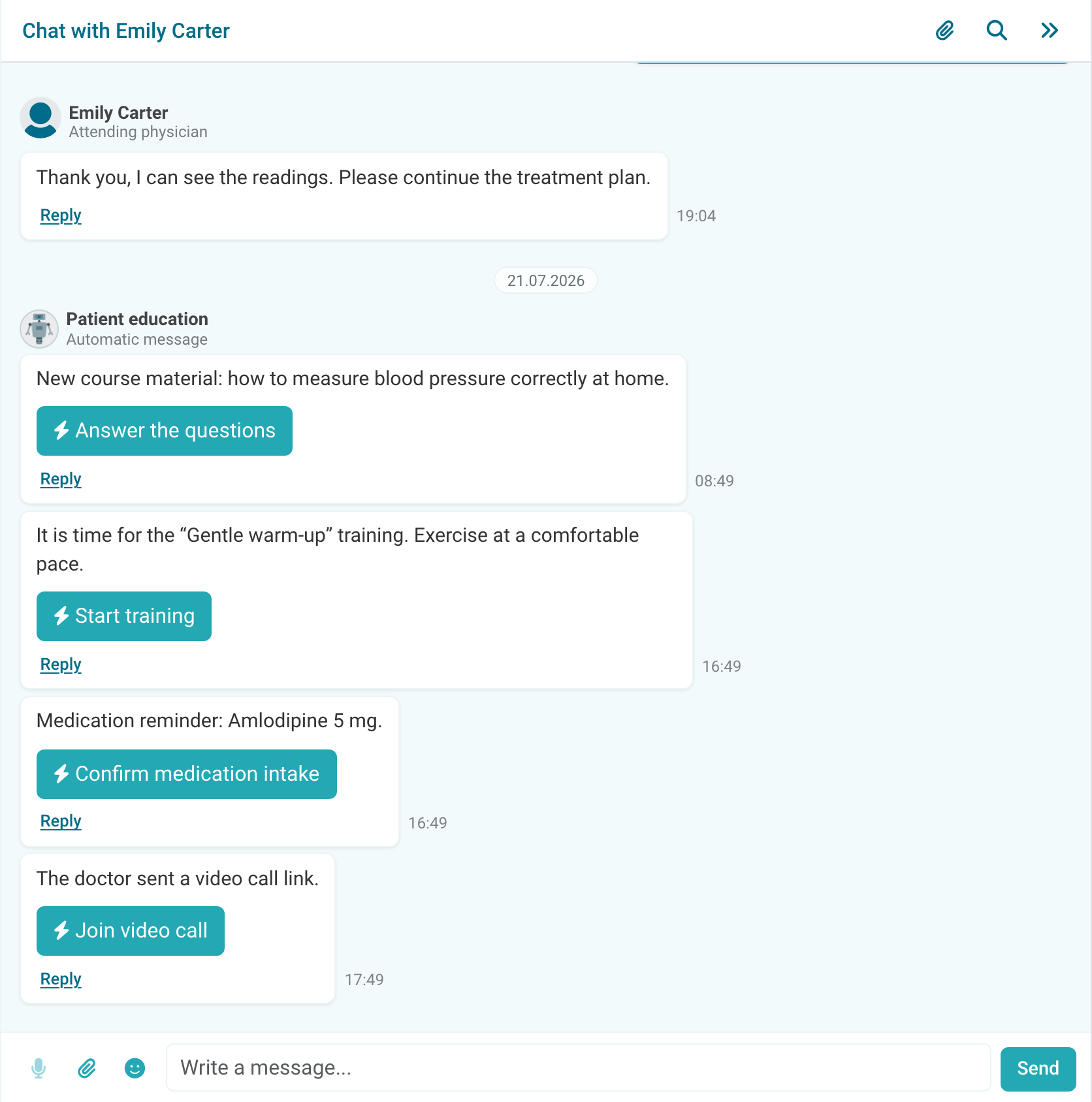 An education course message in the chat
