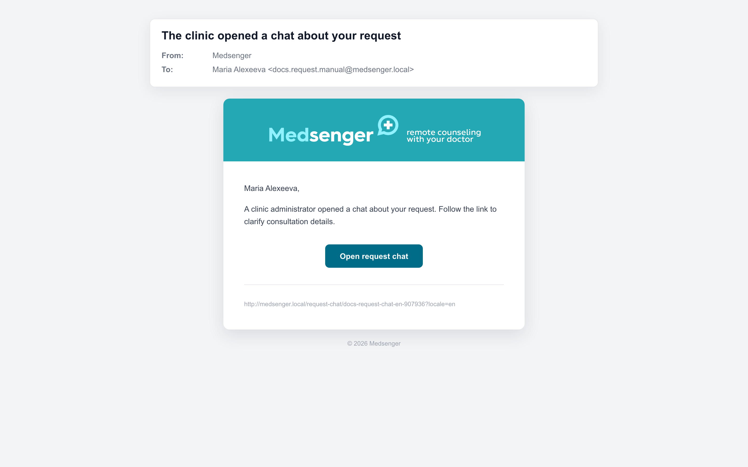 Email with a request chat link
