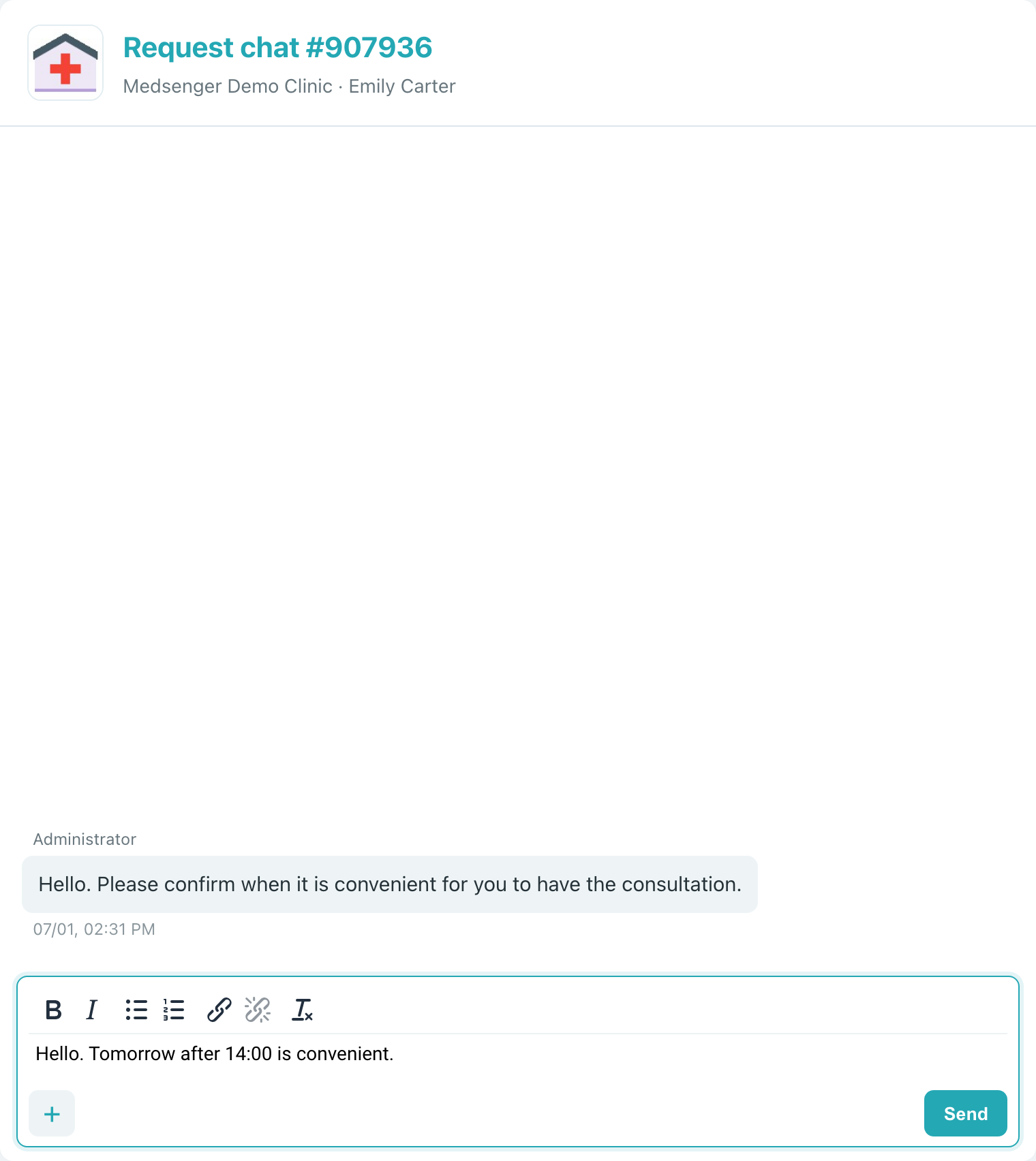 Message in a request chat